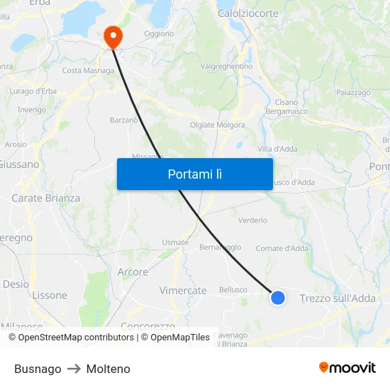Busnago to Molteno map