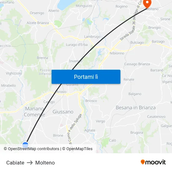 Cabiate to Molteno map