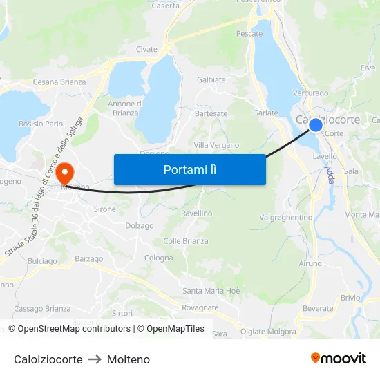 Calolziocorte to Molteno map
