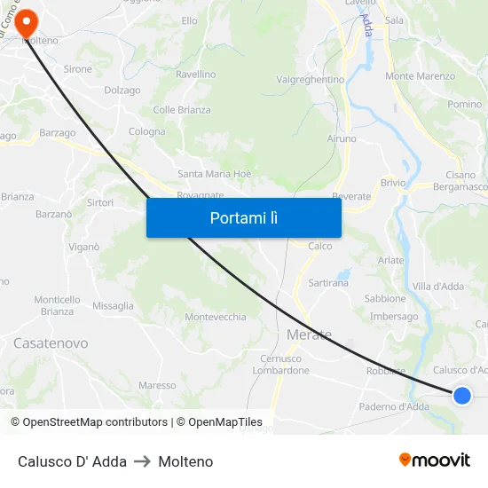 Calusco D' Adda to Molteno map