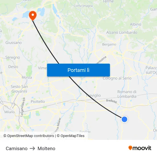 Camisano to Molteno map