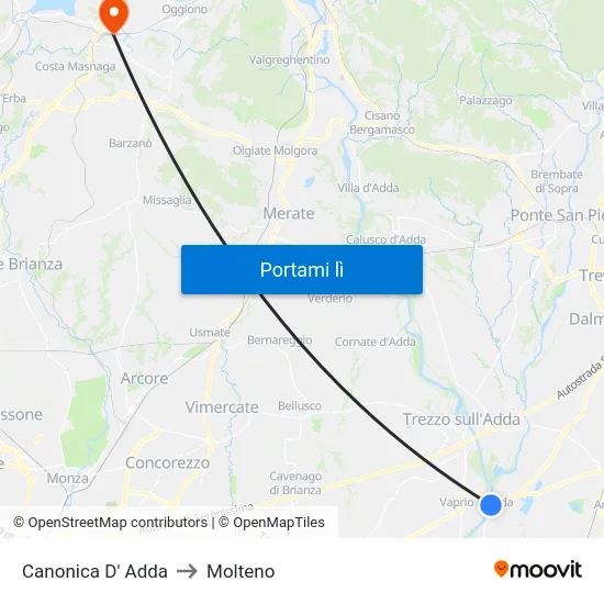 Canonica D' Adda to Molteno map