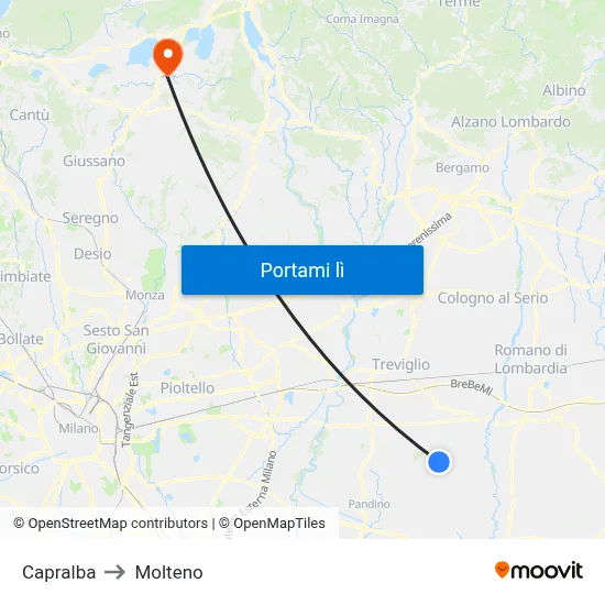 Capralba to Molteno map