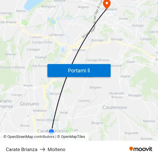 Carate Brianza to Molteno map