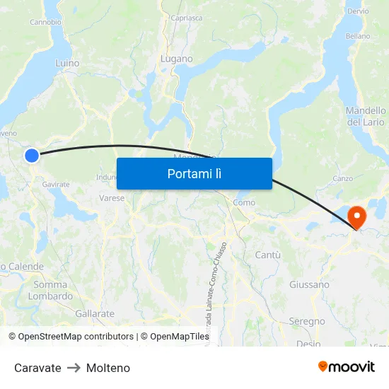 Caravate to Molteno map