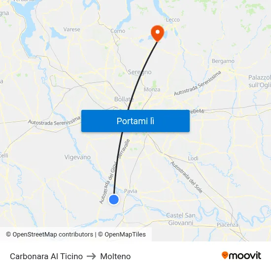 Carbonara Al Ticino to Molteno map