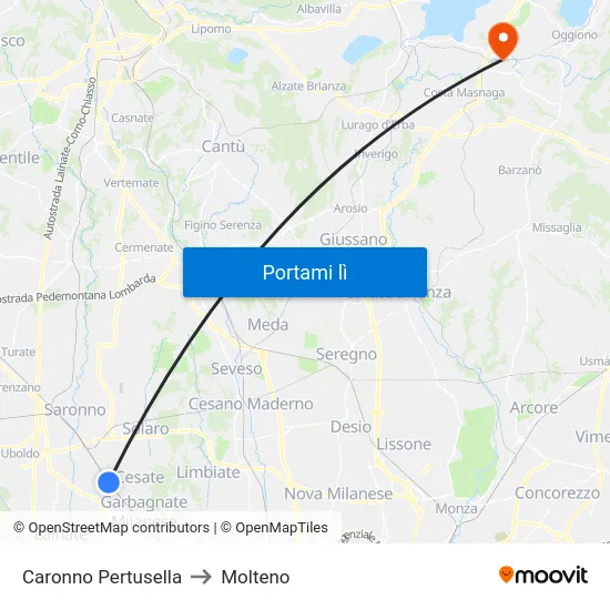 Caronno Pertusella to Molteno map