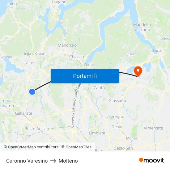 Caronno Varesino to Molteno map