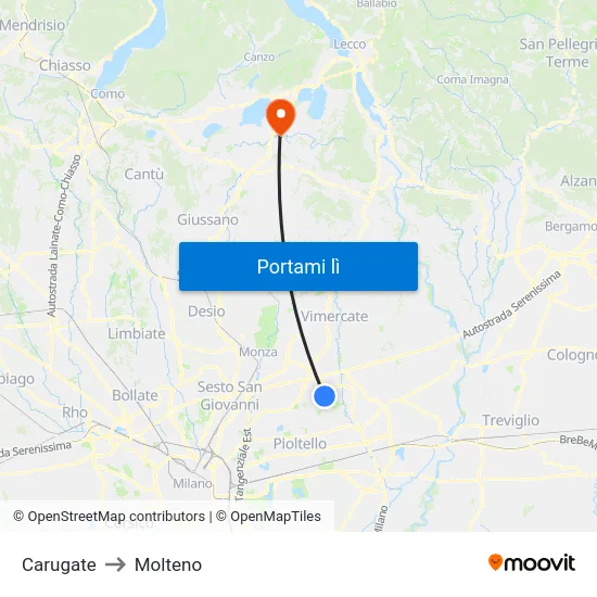 Carugate to Molteno map