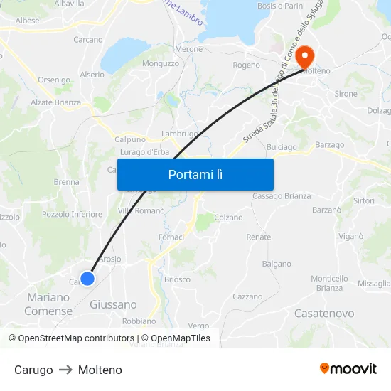 Carugo to Molteno map