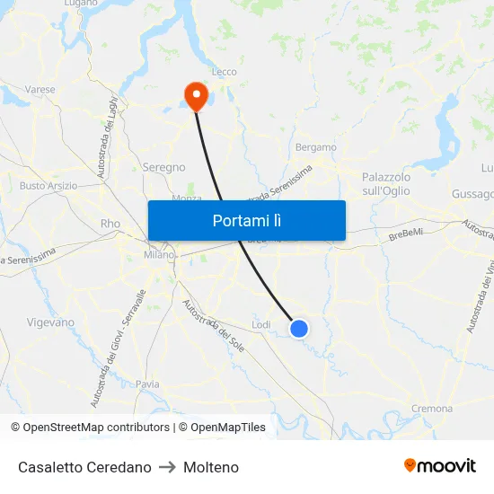 Casaletto Ceredano to Molteno map