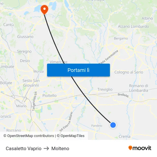 Casaletto Vaprio to Molteno map