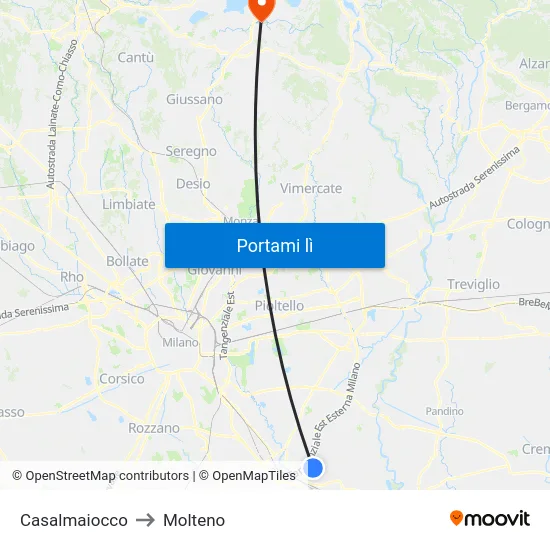 Casalmaiocco to Molteno map
