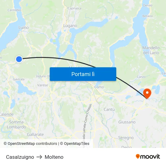 Casalzuigno to Molteno map