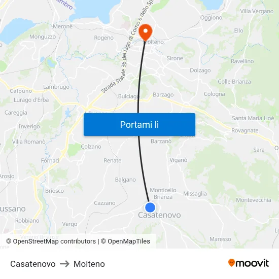 Casatenovo to Molteno map