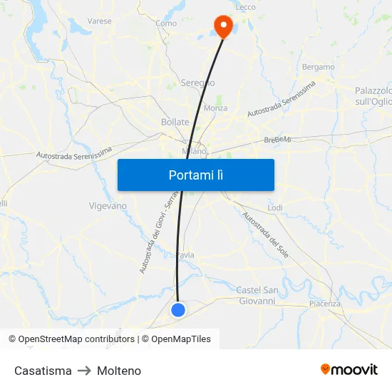 Casatisma to Molteno map