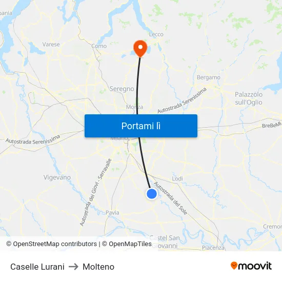 Caselle Lurani to Molteno map