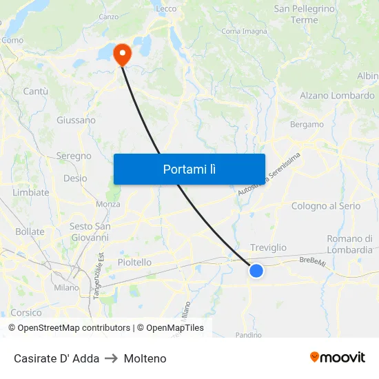 Casirate D' Adda to Molteno map