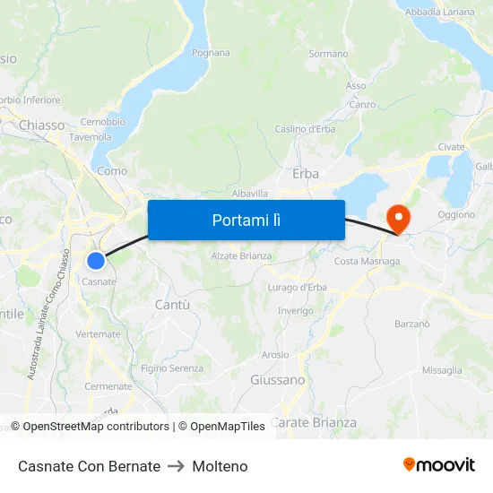 Casnate Con Bernate to Molteno map