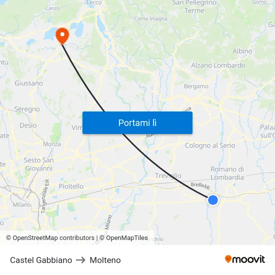 Castel Gabbiano to Molteno map