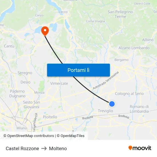 Castel Rozzone to Molteno map