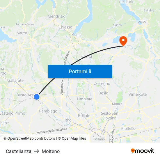 Castellanza to Molteno map