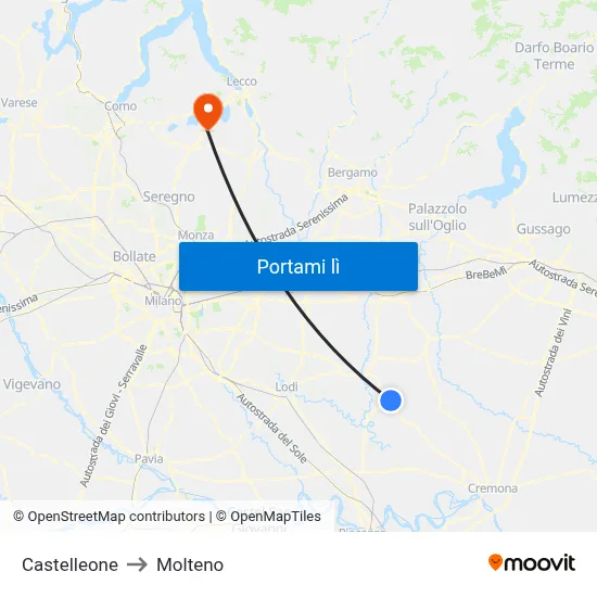 Castelleone to Molteno map