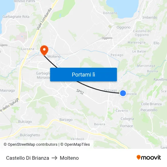 Castello Di Brianza to Molteno map
