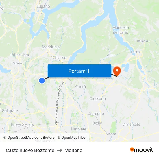 Castelnuovo Bozzente to Molteno map