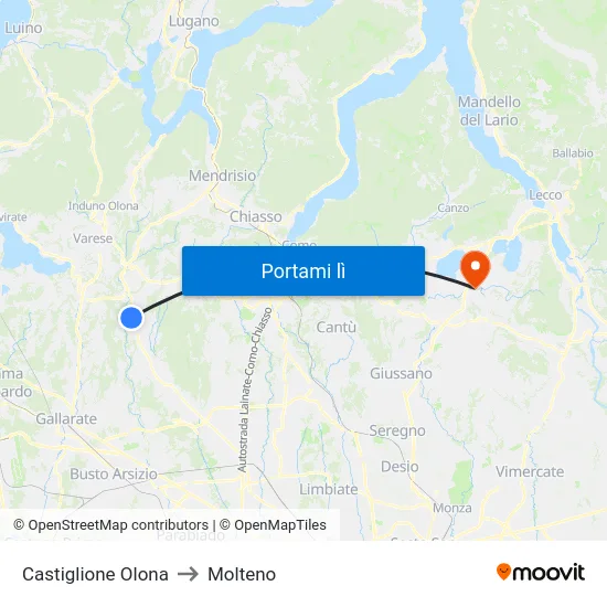 Castiglione Olona to Molteno map