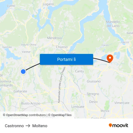 Castronno to Molteno map