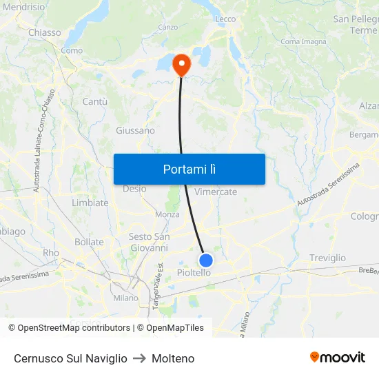 Cernusco Sul Naviglio to Molteno map