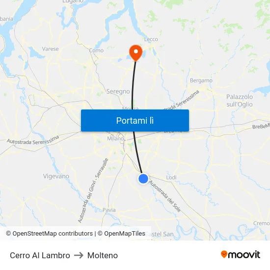 Cerro Al Lambro to Molteno map