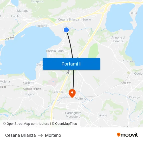 Cesana Brianza to Molteno map