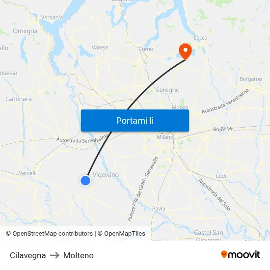 Cilavegna to Molteno map