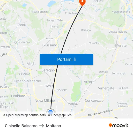 Cinisello Balsamo to Molteno map