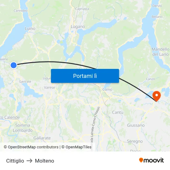Cittiglio to Molteno map