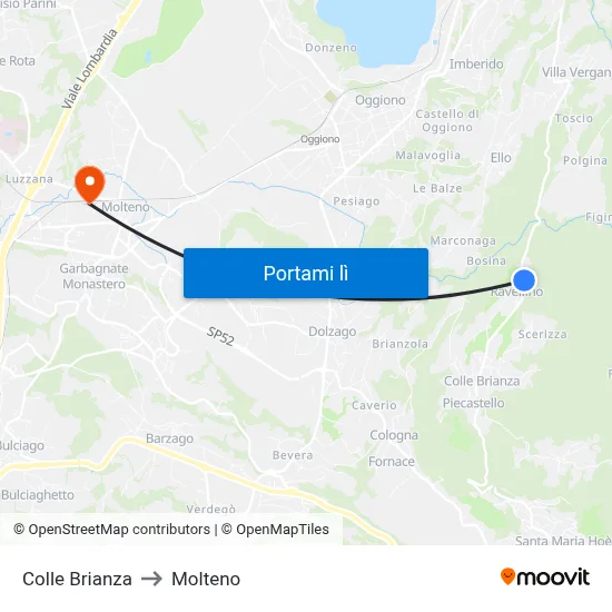 Colle Brianza to Molteno map