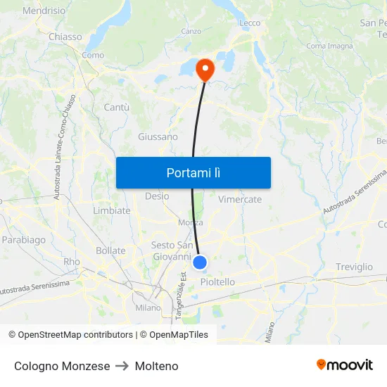 Cologno Monzese to Molteno map