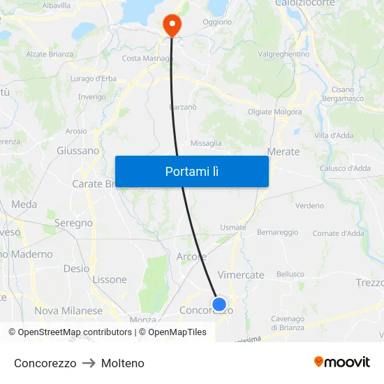 Concorezzo to Molteno map