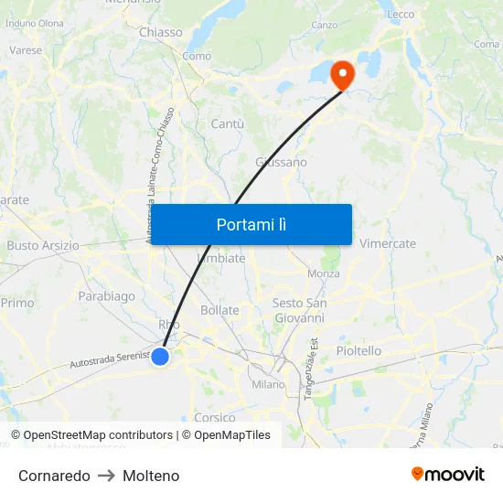 Cornaredo to Molteno map