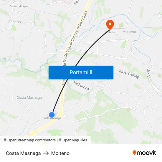 Costa Masnaga to Molteno map