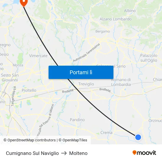 Cumignano Sul Naviglio to Molteno map