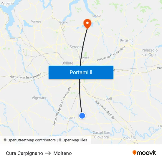 Cura Carpignano to Molteno map