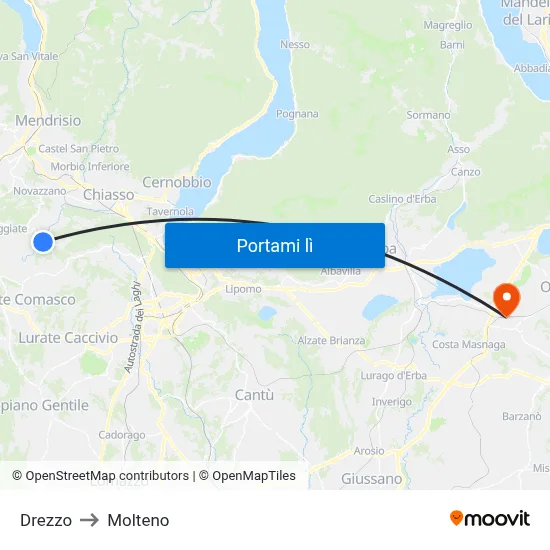 Drezzo to Molteno map