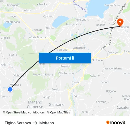 Figino Serenza to Molteno map