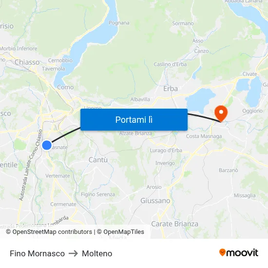 Fino Mornasco to Molteno map