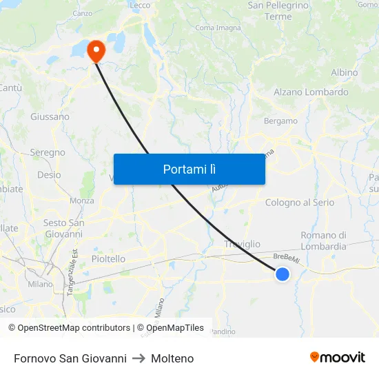 Fornovo San Giovanni to Molteno map