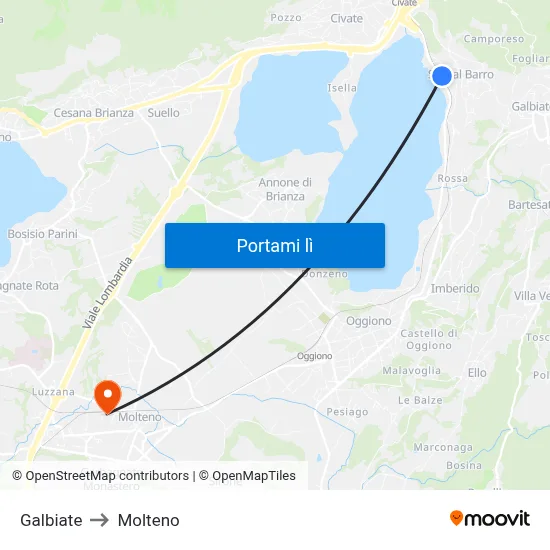 Galbiate to Molteno map