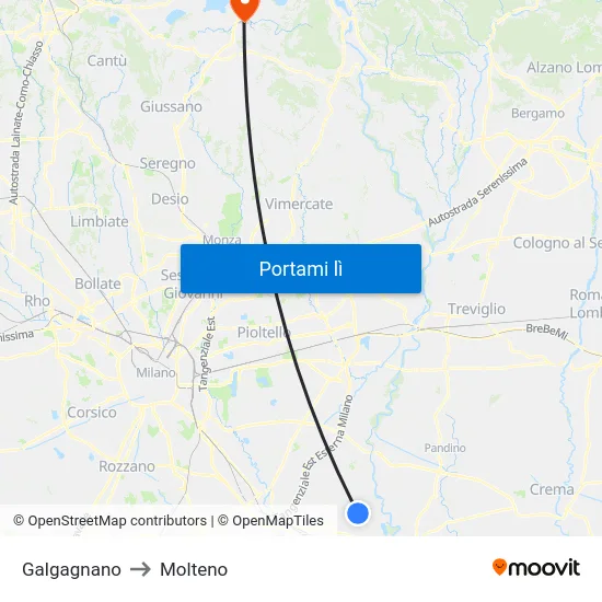 Galgagnano to Molteno map